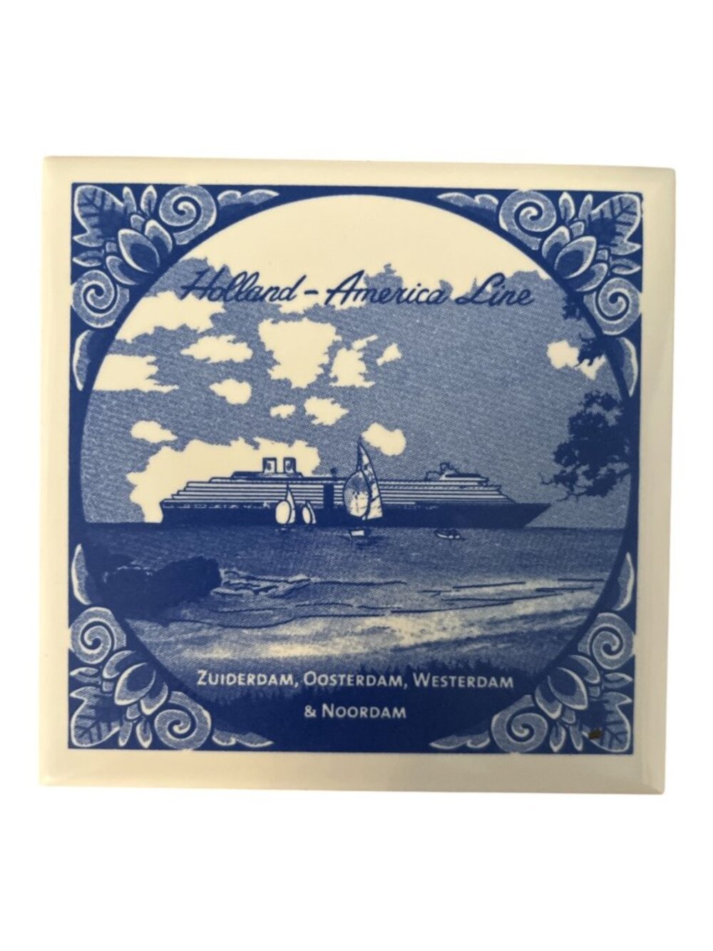 Holland America Line Delft Blue Tile Royal Goedewaagen Cruise Ship Coaster w COA